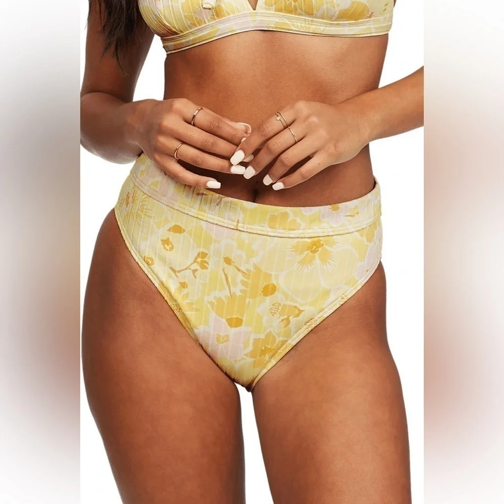 Billabong Make You Mine High Rise Yellow Flower Bikini Bottom